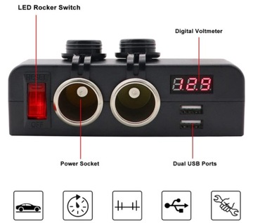 РАЗДЕЛИТЕЛЬ ЗАРЯДНОЕ УСТРОЙСТВО ВОЛЬТМЕТР 12В 24В 2xUSB