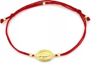 Złota bransoletka 585 sznurkowa z medalikiem damska wyjątkowy wzór 14kt