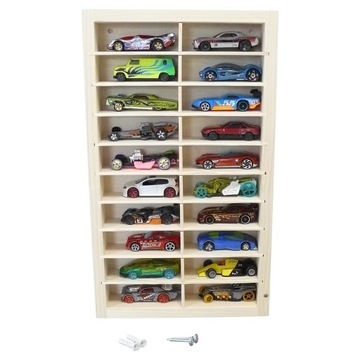 DREWNIANA PÓŁKA NA HOT WHEELS RESORAKI 20 PRZEGRÓDEK NATURALNA OD PRODUCENT
