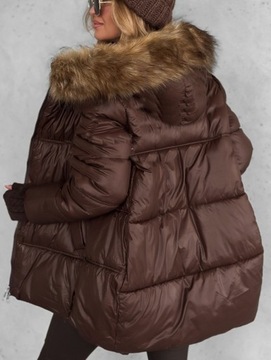 КУРТКА СТЕГАНАЯ, КАПЮШОН, СЪЕМНЫЙ МЕХ, КОРИЧНЕВЫЙ M P8