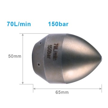 Dysze do czyszczenia kanalizacji ze stali nierdzewnej Dysze do rur płuczkowych do 70 l 50 mm x 65 mm