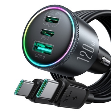 АВТОМОБИЛЬНОЕ ЗАРЯДНОЕ УСТРОЙСТВО JOYROOM 120 Вт, 2xUSB-C, КАБЕЛЬ USB-A + USB-C, 100 Вт, QC PD