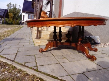 Barokowy Stoł ława Bogata snycerka Kwiaty INTARSJA