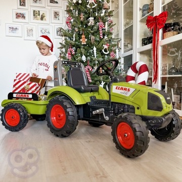 TRAKTOR NA PEDAŁY PRZYCZEPA OGROMNY TRAKTOREK CLAAS NAKŁADKI KOŁA 3+ FALK