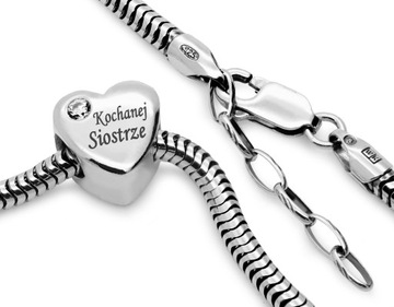 CHARMS Koralik srebro 925 SERCE GRAWER Cyrkonia