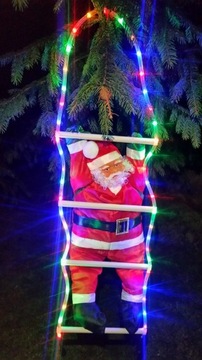 MIKOŁAJ NA ŚWIECĄCEJ DRABINIE MIGAJĄCY LED 100cm