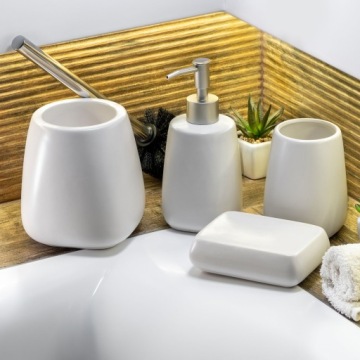 BATHROOM SET Набор для ванной комнаты дозатор для мыла щетка кружка белый 3 в 1