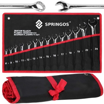 ZESTAW KLUCZY PŁASKO-OCZKOWYCH 14 el. KLUCZE PŁASKIE OCZKOWE ETUI 8-24 mm