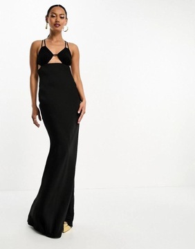Asos Design xyk wycięcia plecy odkryte czarna satyna sukienka maxi L NH2