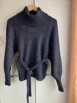 36 S 38 M New Look sweter golf szary melanż baloniasty rękaw