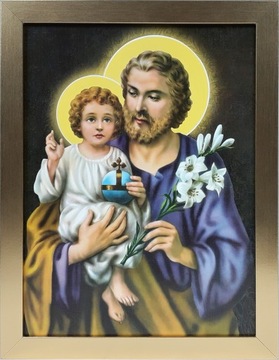 OBRAZ 45x35 ŚWIĘTY JÓZEF JEZUS ZŁOTA RAMA