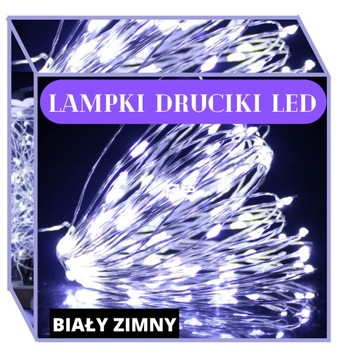 GIRLANDA ŚWIETLNA DRUCIKI 100 LED NA BATERIE BIAŁE ZIMNE 10M LAMPKI
