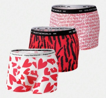 3x Bokserki męskie Serca czerwone BAMBOO JUNGLE 3pak Dzień Chłopaka L / XL