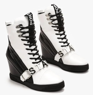 SEASTAR SNEAKERSY NA KOTURNIE CZARNO BIAŁE R38