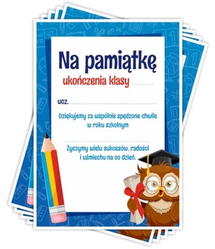 Wkładki do książek z dedykacją koniec roku pamiątka ukończenia klasy 10szt.