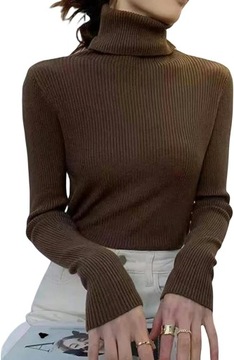damski zimowy sweter z golfem damski minimalistyczny spód, długi rękaw