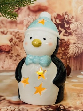 ŚWIĄTECZNY ŚWIECZNIK do PODGRZEWACZY TEALIGHT PINGWIN PINGWINEK n ŚWIĘTA