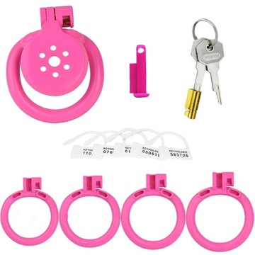 CHASTITY FLAT PINK CAGE RÓŻOWY MINI PAS CNOTY NA PENISA 4 ORINGI