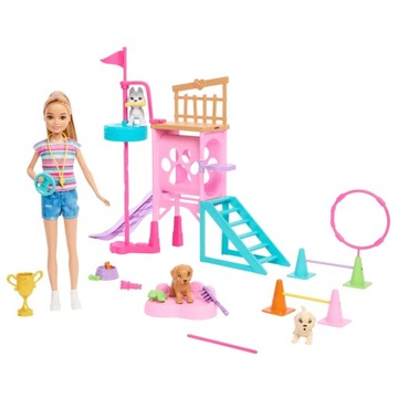 BARBIE ZESTAW LALKA PLAC ZABAW PIESKÓW+STACIE HRM10