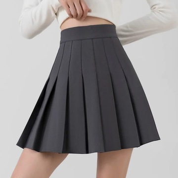 Girls Women High Waisted Plain Pleated Skirt Skate