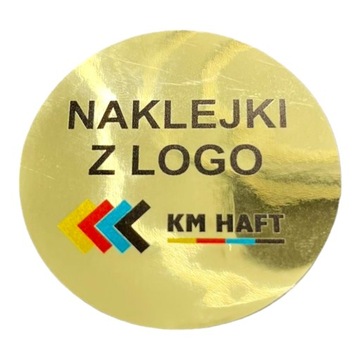 NAKLEJKI etykiety REKLAMOWE z logo dowolny nadruk ZŁOTE lustrzane połysk