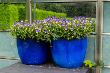 CERAMICZNA DONICZKA Z PODSTAWKIEM 23cm NIEBIESKA