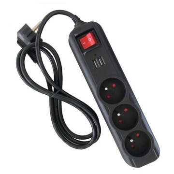 PRZEDŁUŻACZ LISTWA ZASILAJĄCA Z 3 GNIAZDAMI I 2 PORTAMI USB 1,5M KD4031