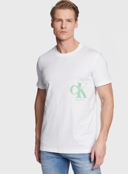 Calvin Klein Jeans T-Shirt Biały Regular Fit męski BIAŁY r. L jak M