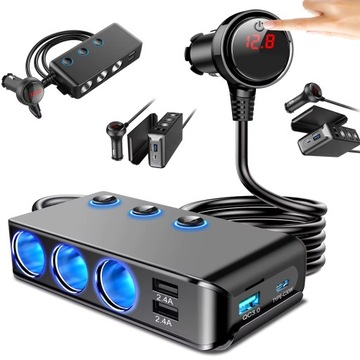 ROZDZIELACZ ROZGAŁĘŹNIK GNIAZDA ZAPALNICZKI 12-24V 3xUSB UBS-C PD ŁADOWARKA