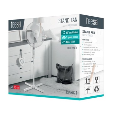 Wentylator stojący z wyłącznikiem czasowym TEESA 360 mm TSA8021