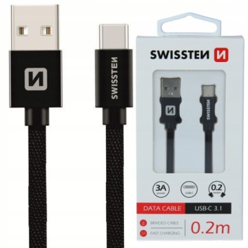 SWISSTEN USB / USB-C кабель для зарядки 3A 20 см
