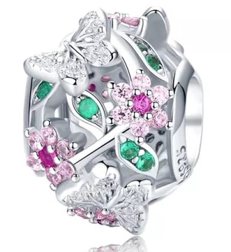MD charms LUX kolorowa kulka motyle kwiaty S925