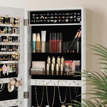 Белый подвесной шкаф для драгоценностей с зеркалом