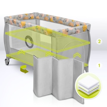 ДВУХУРОВНЕВАЯ кроватка Lionelo Stefi манеж БАМБУКОВОЕ ОДЕЯЛО СЕРЫЙ