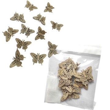 Motylki Drewniane motyle ażurowe 12szt naturalne wiosenne dekory scrapki