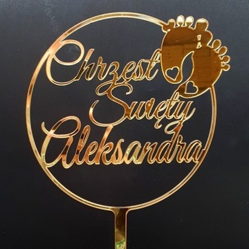 Золотой топпер на крещение с именем и ногами торт ИМЯ золотое зеркало