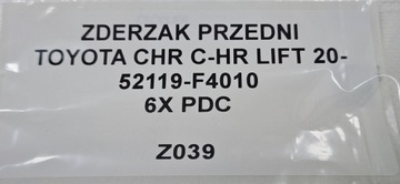 NÁRAZNÍK PŘEDNÍ TOYOTA CHR C-HR FACELIFT 6 X PDC