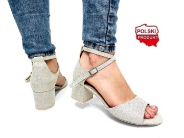 САНДАЛИИ НА НИЗКОЙ ШПИЛЬКЕ С ЗОЛОТЫМ БЛЕСКОМ 37