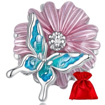 G558 Kwiat motyl motylek srebrny charms beads