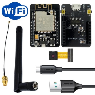 НАБОР ESP32-CAM С КАМЕРОЙ, АНТЕННОЙ И ПРОГРАММАТОРОМ + USB-КАБЕЛЬ ДЛИНОЙ 0,25 М