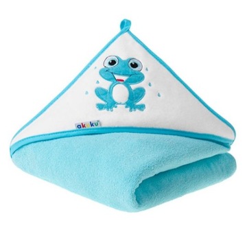 Akuku Okrycie Kąpielowe RĘCZNIK Kapturek 100x100 Żabka Blue 100% Bawełna