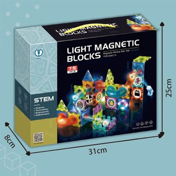 МАГНИТНЫЕ СТРОИТЕЛЬНЫЕ БЛОКИ, СВЕТЯЩИЕСЯ, 75 EL