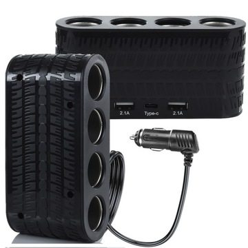 Rozgałęźnik rozdzielacz zapalniczki na 4 gniazda 2xUSB 1xUSB-C DO TIRA AUTA