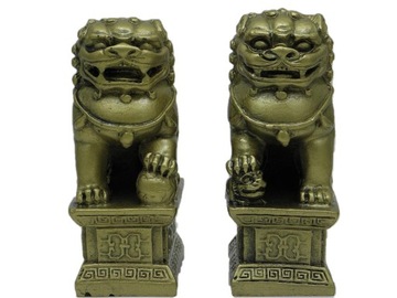 Lwy chińskie pilnujące wejścia złote - Feng Shui