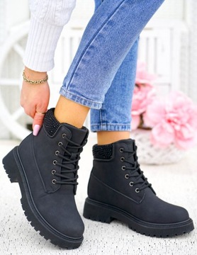 Czarne Buty Zimowe Trapery Ocieplane Botki Śniegowce Magic 38