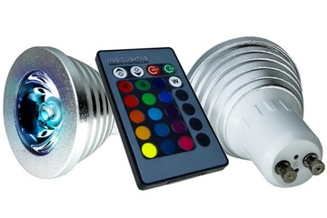 2x ЦВЕТНЫЕ СВЕТОДИОДНЫЕ ЛАМПЫ GU10 RGB С ГАЛОГЕННЫМ ПУЛЬТОМ ДИСТАНЦИОННОГО УПРАВЛЕНИЯ