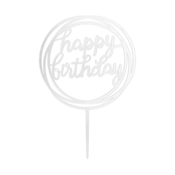 Topper Happy Birthday KOŁO Akryl srebrny