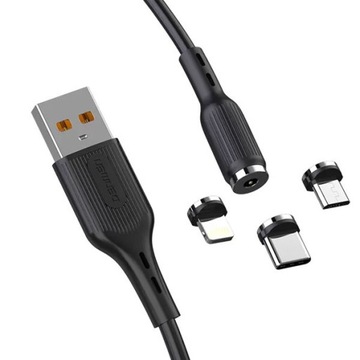 KABEL MAGNETYCZNY 3W1 UNIWERSALNY - USB typ C / micro USB / Lightning 1m