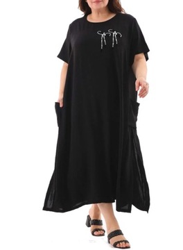 Długa zwiewna modna luźna sukienka plus size 4xl 5xl czarna