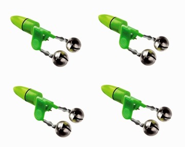 ZESTAW 4x SYGNALIZATOR WĘDKE SZCZYTÓWKĘ DZWONEK ŚWIETLIK + DIODA LED FEEDER